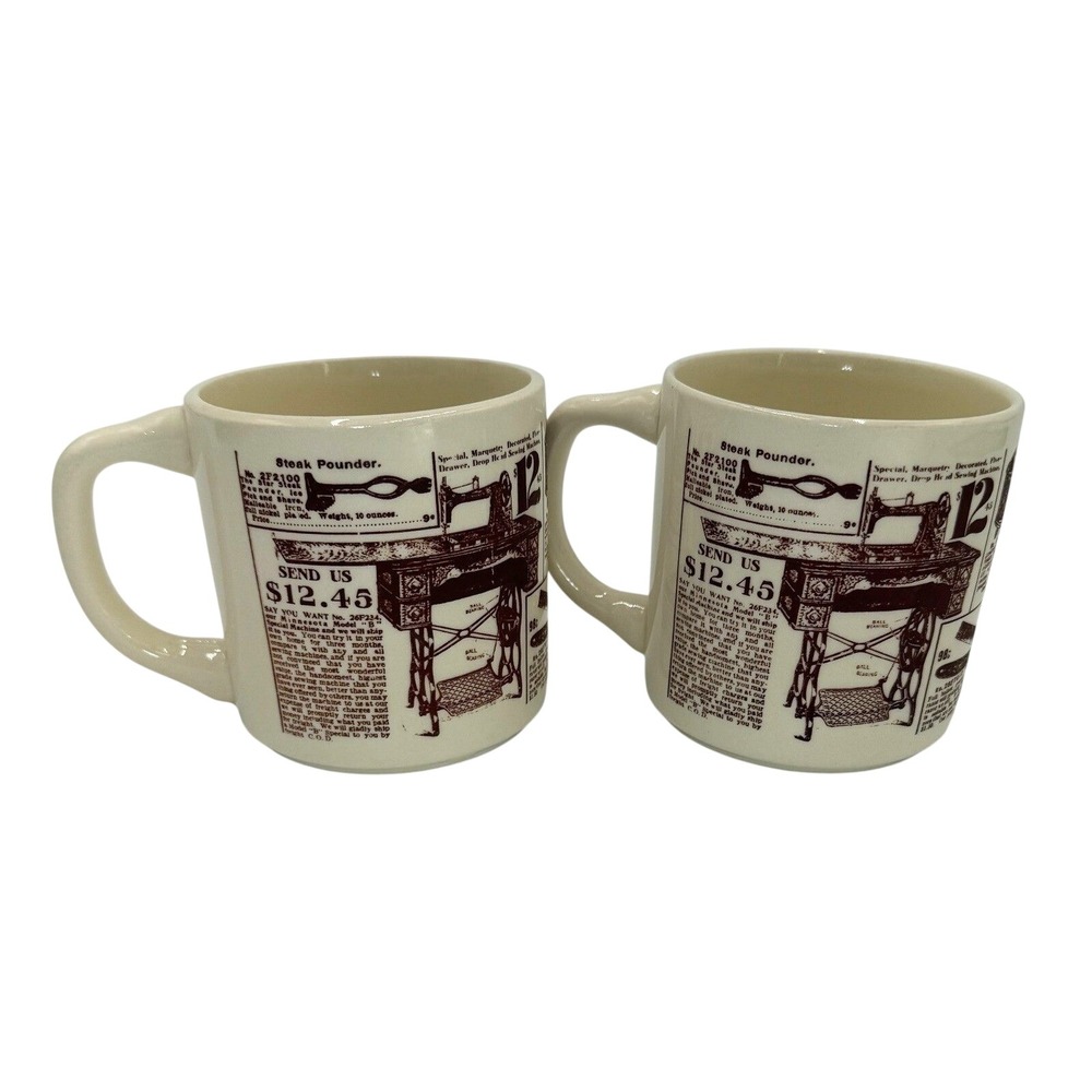 Vintage Sears Roebuck & Co 1906 Catalog Coffee Mugs Set of 2 USA Cream Brown